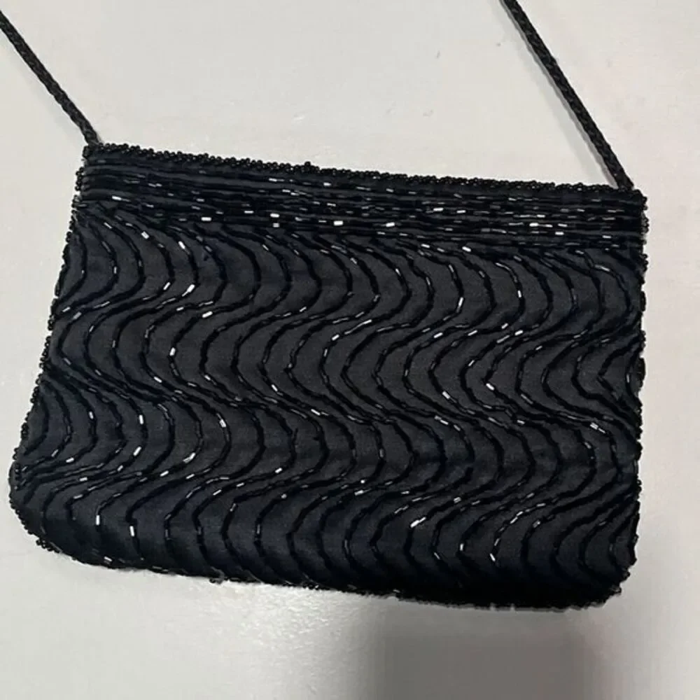 Black Beaded Formal Evening Bag Small Rectangle Crossbody purse‎  Carla Marchi